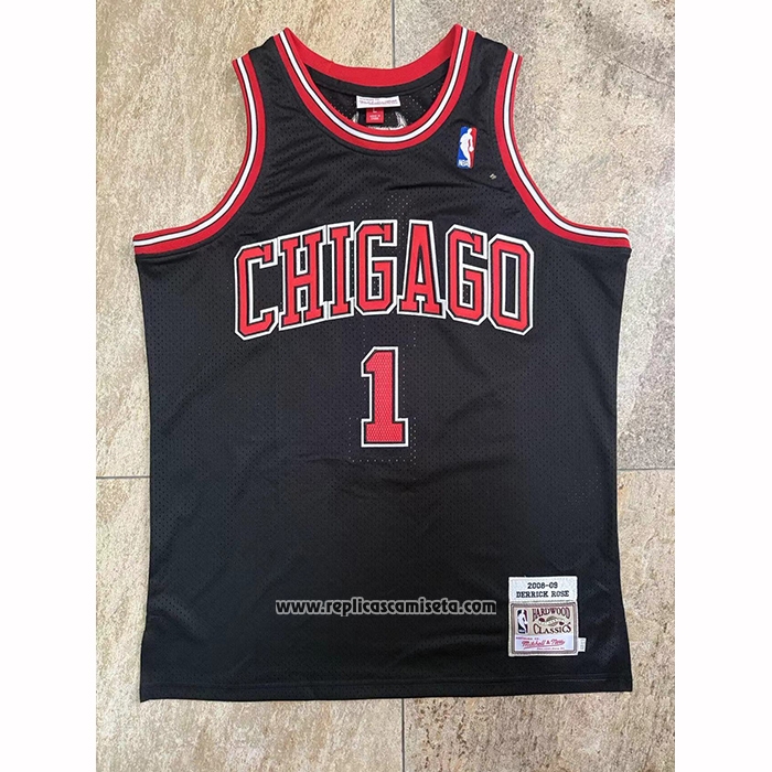 Camiseta Chicago Bulls Derrick Rose NO 1 Mitchell & Ness 2008-09 Negro